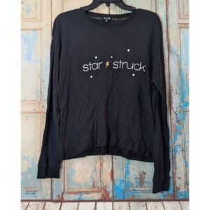 Cozy Zoe Womens Size Large Black Long Sleeve Crew Neck Pullover Graphic T-Shirt